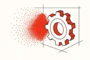 Visualización de proceso de ingeniería inversa: nube de puntos 3D transformándose en modelo CAD de componente mecánico minero